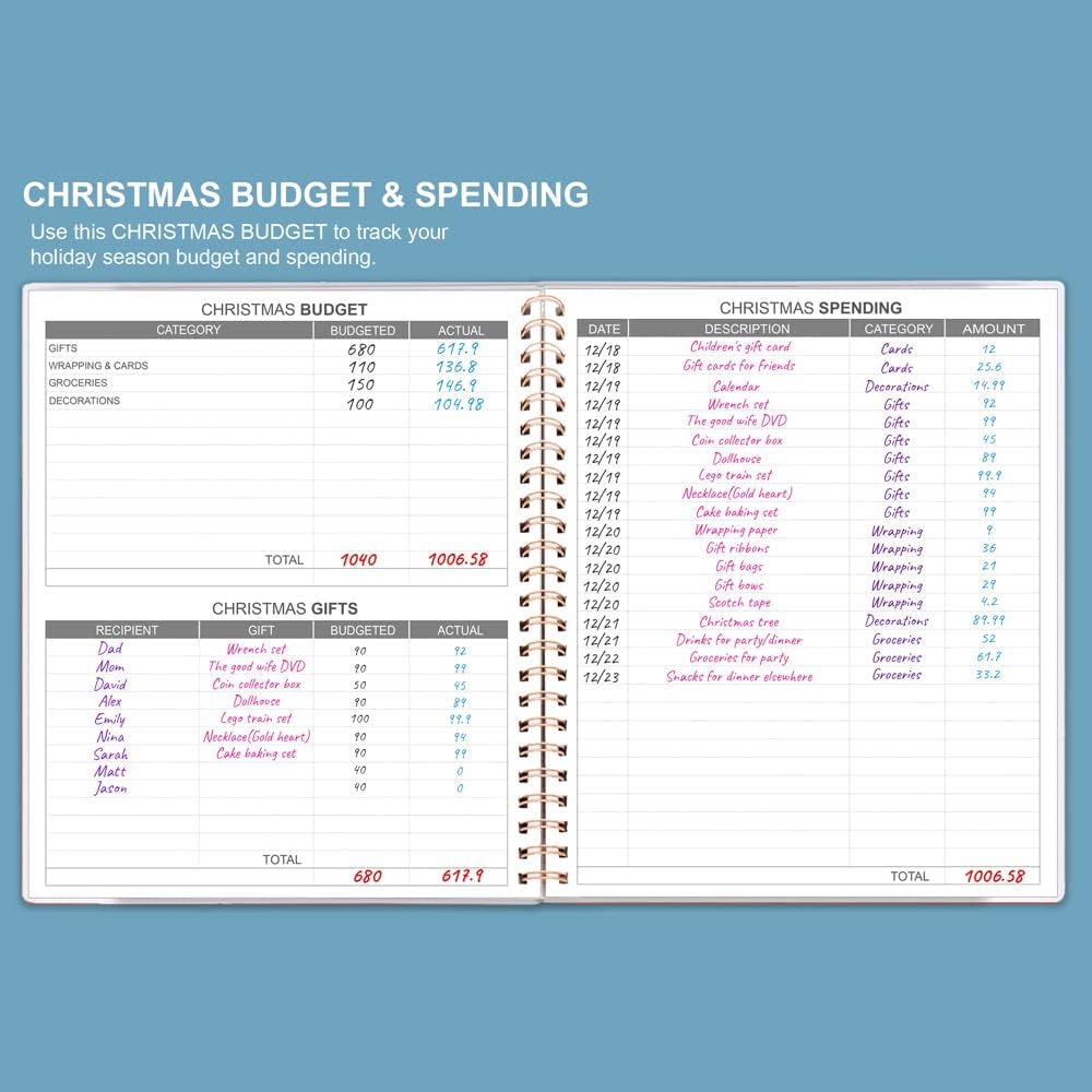 Budget Planner & Monthly Bill Organizer with Pockets. Expense Tracker Notebook, Budgeting Journal and Financial Planner Budget Book to Control Your Money, PP Cover, 8" x 9.5" – Blue Watercolor