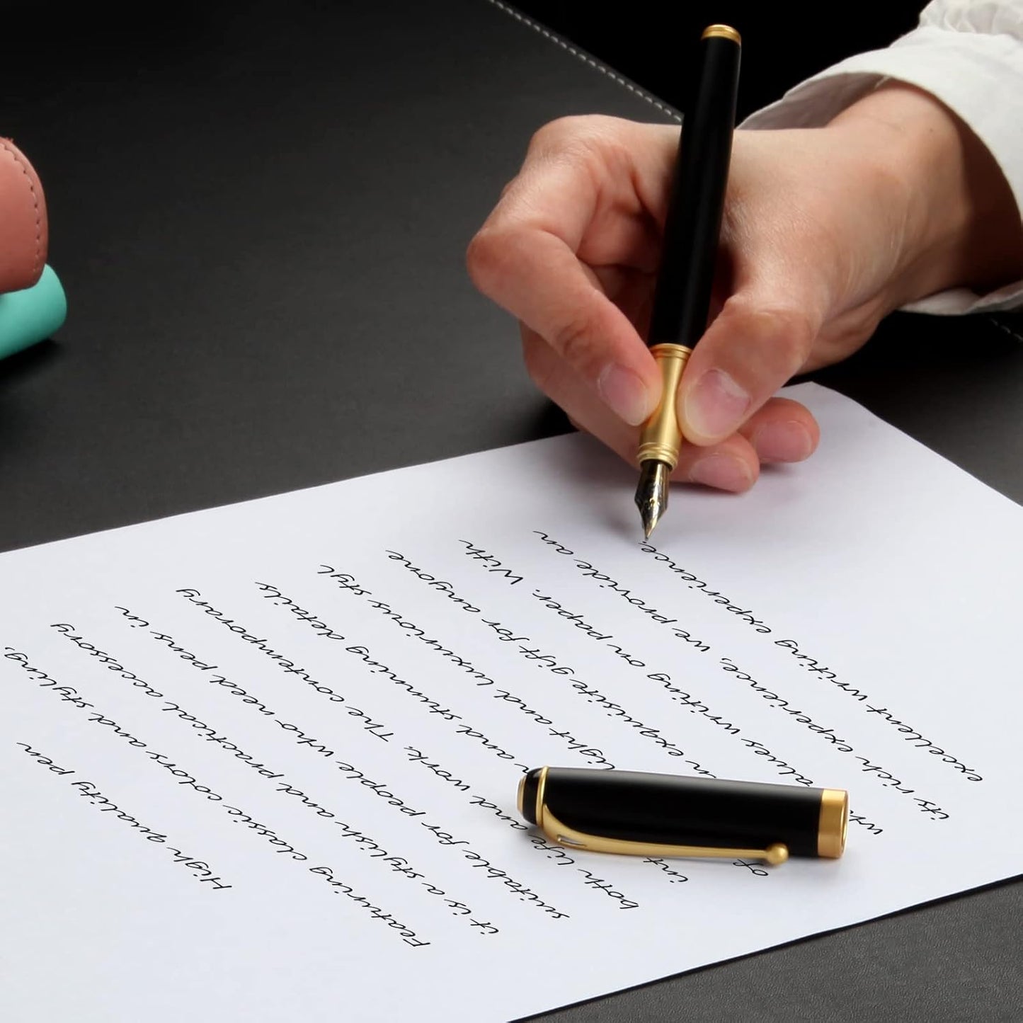 Fountain Pen-Smooth Writing Metal Water Pen with Gift Case Fine Nib Consistent Ink Flow Luxury Pen for Nice Pens Includes a Calligraphy Nib 8 Ink Cartridges and a Converter (Gold)