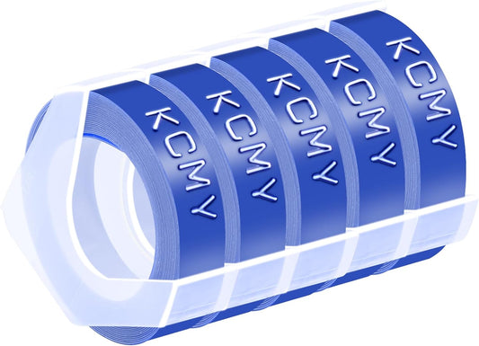 5PK 1/2 Embossing Label Tape Compatible for DYMO 521206 White on Blue 3D Plastic Labels Used in Organizer Xpress Pro 1575 1595, Office Mate II 1540 154000, MoTEX E101 E404 Label Makers