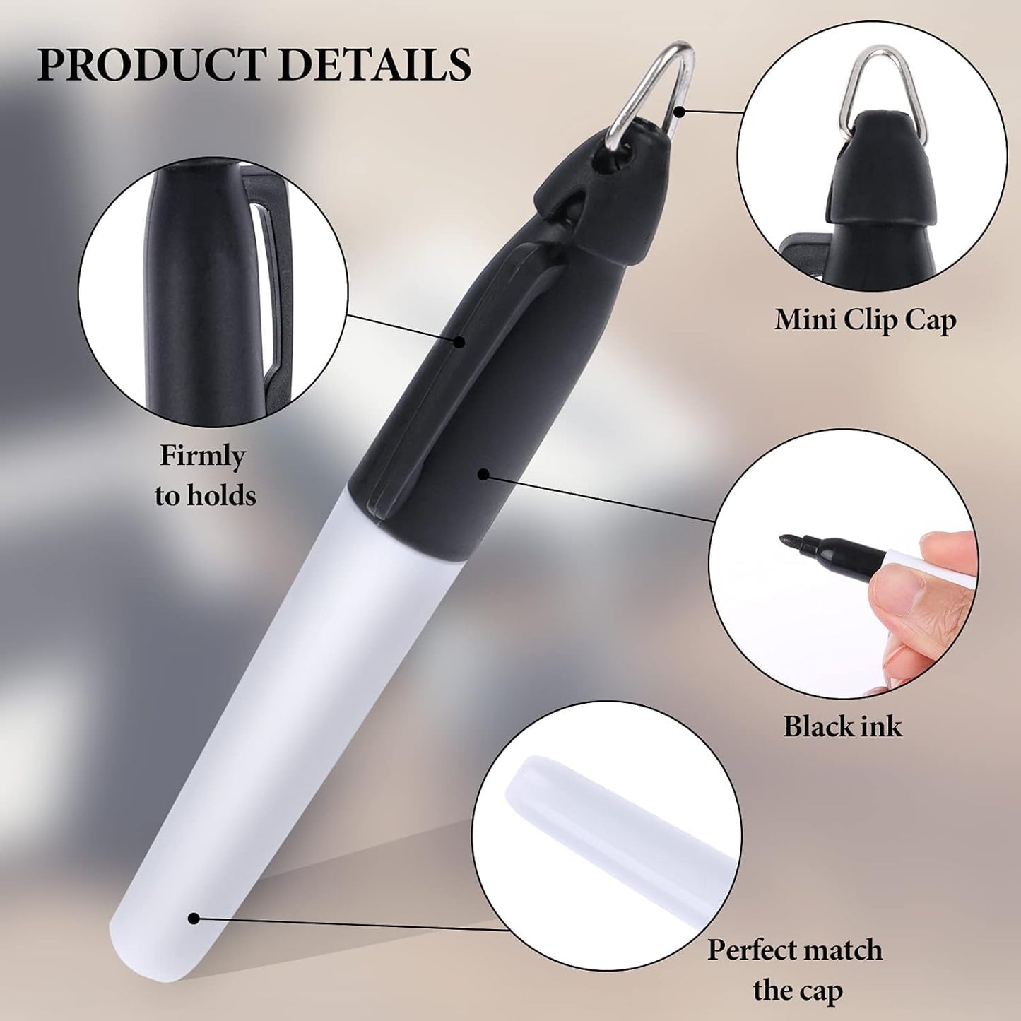 150 Pcs Mini Permanent Markers with Cap Clips Golf Ball Marker Pen Dry Erase Markers with Triangle Hook Golf Keychain Clips for Badge Black Ink Pens for Office School Outdoor Activities,Fine Point