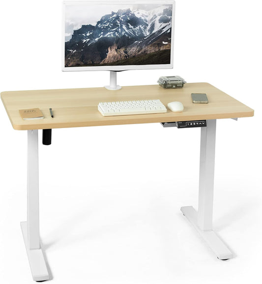 VIVO Electric 43 x 24 in Standing Desk, Memory Height Adjustment, 1B Series, One-Piece Light Wood Top, White Frame, DESK-KIT-1W4C