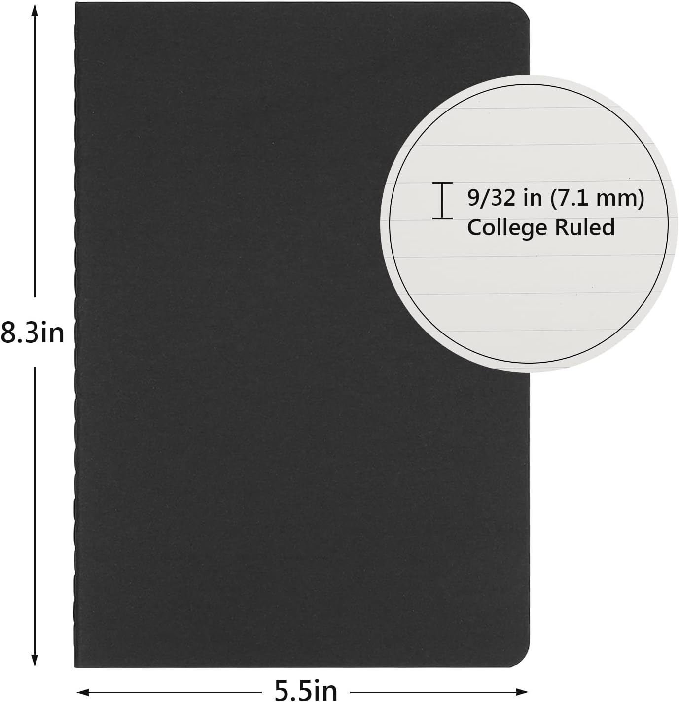 EUSOAR College Ruled Notebook, 24pcs A5 5.5"x8.3" 60 Pages Soft Cover Black Lined Subject Journal Notebooks, Writing Note Pads Sketchbook Memo, for Business Office Work Note Taking