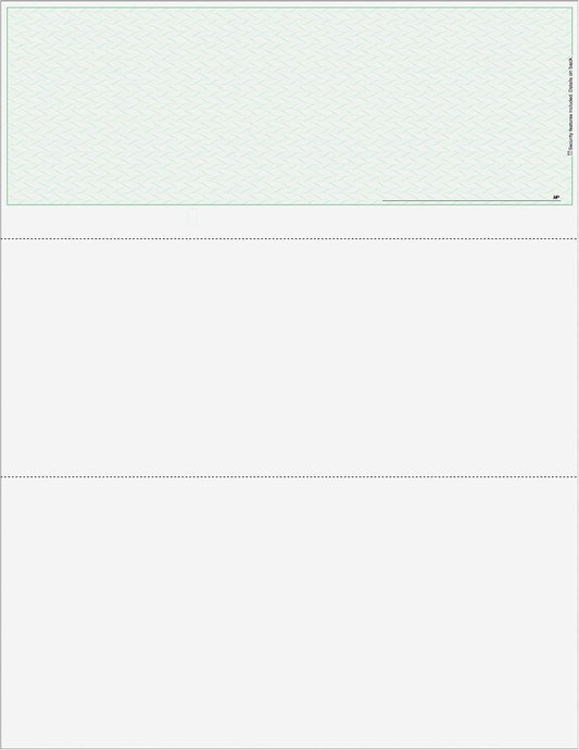 Blank Classic Business Top Check, Blank Computer Top Check Paper with Green Herringbone Background and Signature Line, 500/Pk