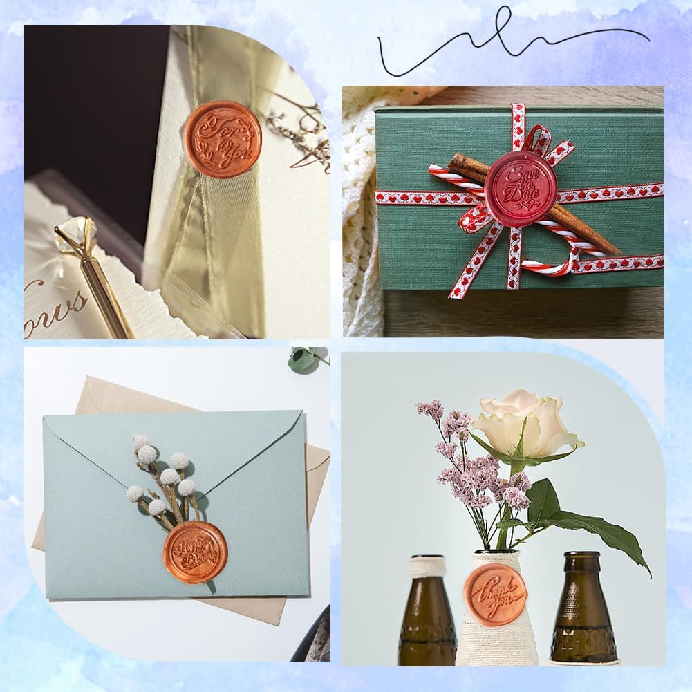 CRASPIRE 7 Styles Wedding Wax Seal Stamp Set 25mm Blessing Words Sealing Brass Head + 1Pc Wooden Handle Kit Thank You Happy Birthday You' re Invited Removable Envelopes Invitations Gift Wrap Decor