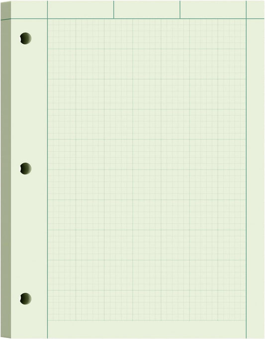 Engineering Paper 8.5 x 11, 100 Sheets Top Glue Binding Engineering Notebook, 5x5 Quad Ruled Graph Paper, 3-Hole Punched Engineering Computation Pad 8.5 x 11, Green Tint Engineering Paper Notebook