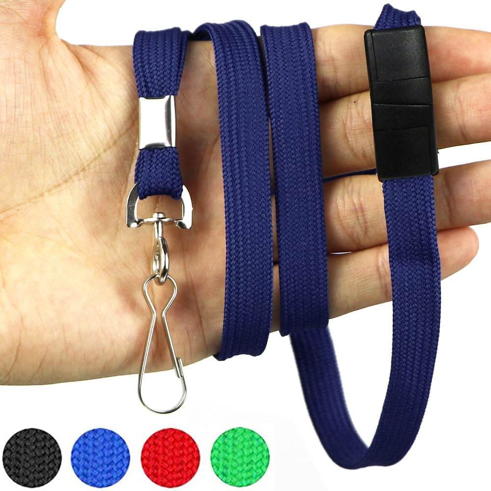 Bird Fiy Lanyards Safety Black Lanyards Neck Flat Premium Breakaway Badge Lanyard with J-Hook for ID Nametag Badge Holder (Navy Blue, 25 PCS)