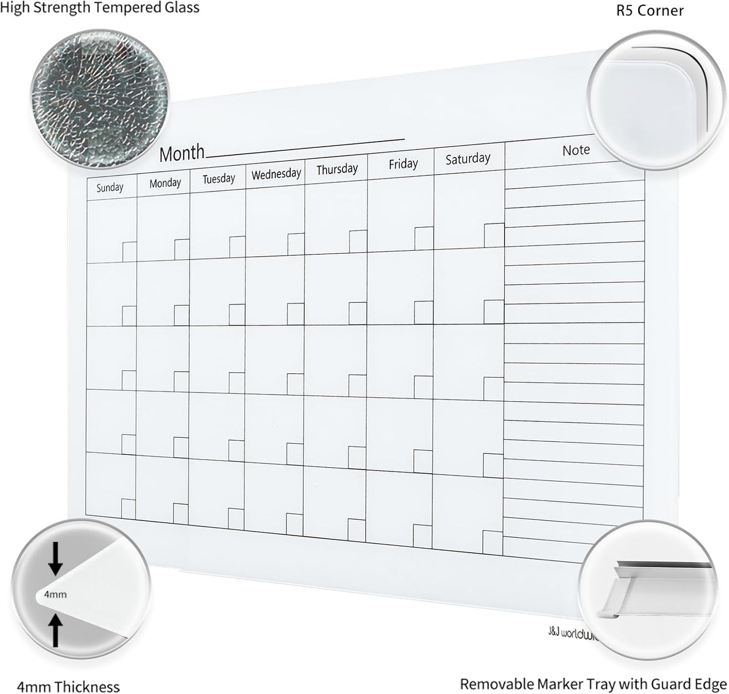 Magnetic Whiteboard Calendar, 4' x 3' Glass Wall Calendar Dry Erase Board Monthly Planner for Home, School, Office, Frameless, with Markers, Marker Tray, Eraser, Magnets