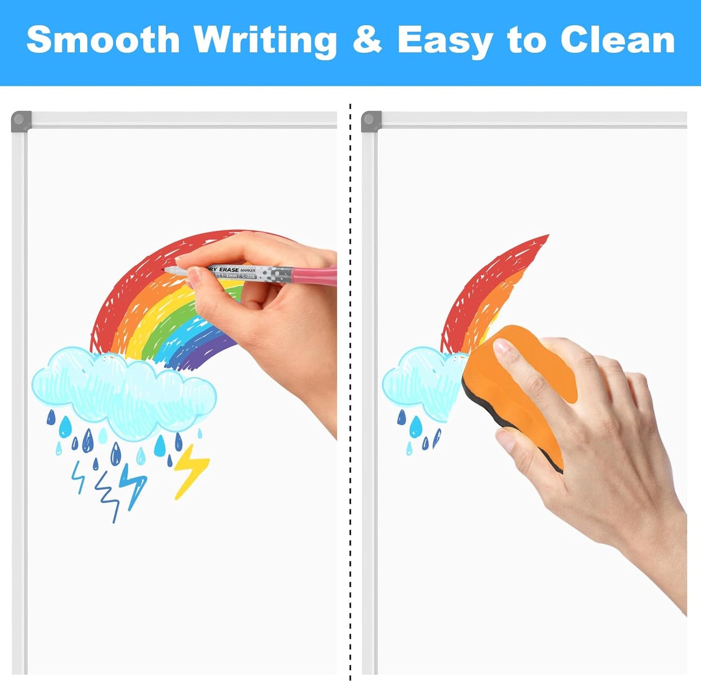 Lockways Large 72" x 40" Magnetic Dry Erase Board - Wall Mounted Whiteboard| White Board with Pen Tray, Aluminum Message Presentation Memo Board for Office & School