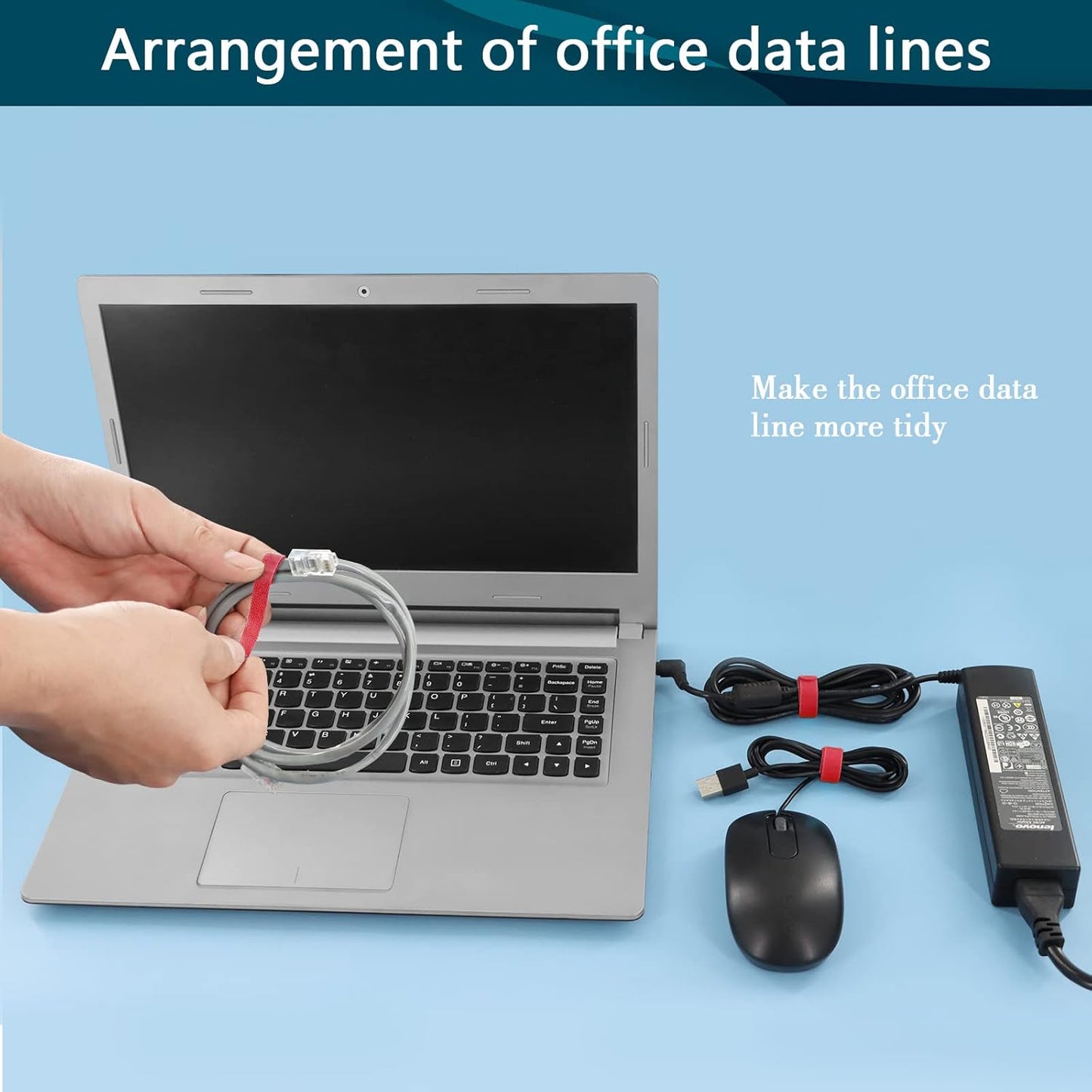 50PCS Reusable Adjustable Cable Ties, Microfiber Cloth for Computer Cable Management (Red)