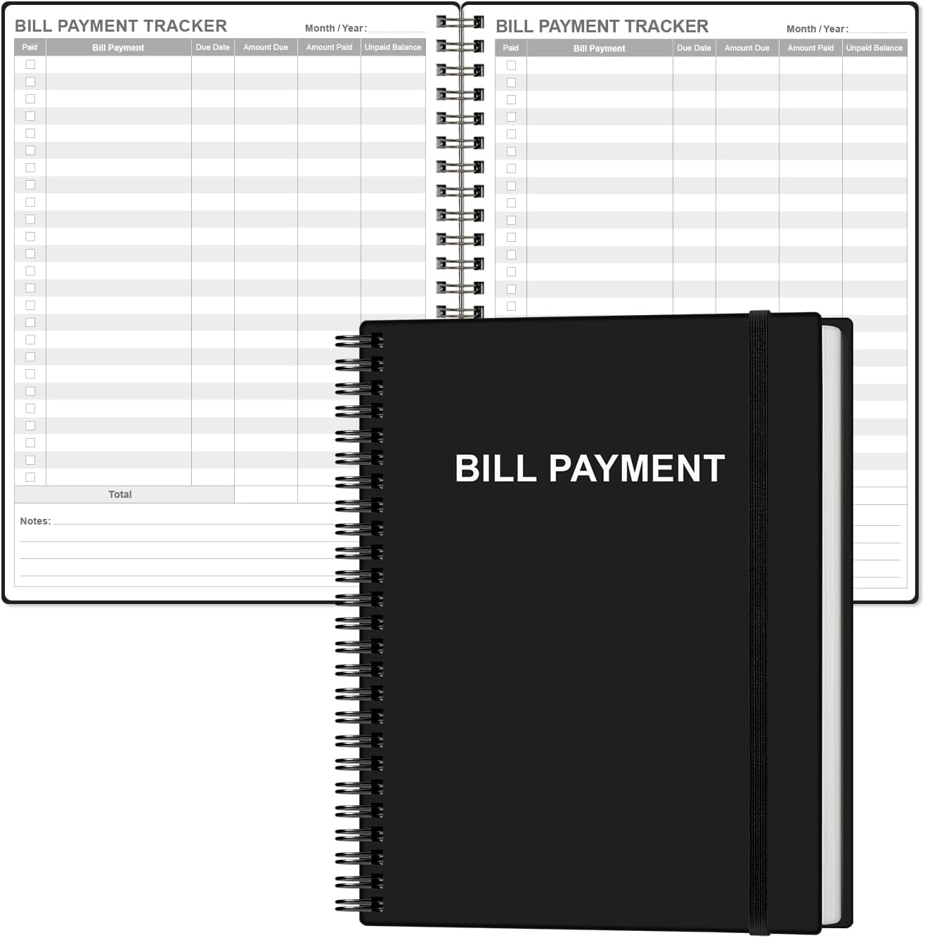 Bill Payment Tracker Notebook - Monthly Bill Organizer & Planner for Personal Budgeting Financial, Payments Checklist Organizer, 8" x 10.5", Black