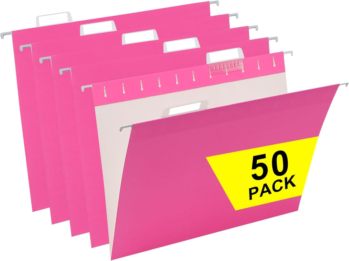 50 Packs Hanging File Folders,Pink Letter Size File Folder,Designed for Bulky Files,Filing Cabinet,1/5 Adjustable Tabs for Office,School,Home