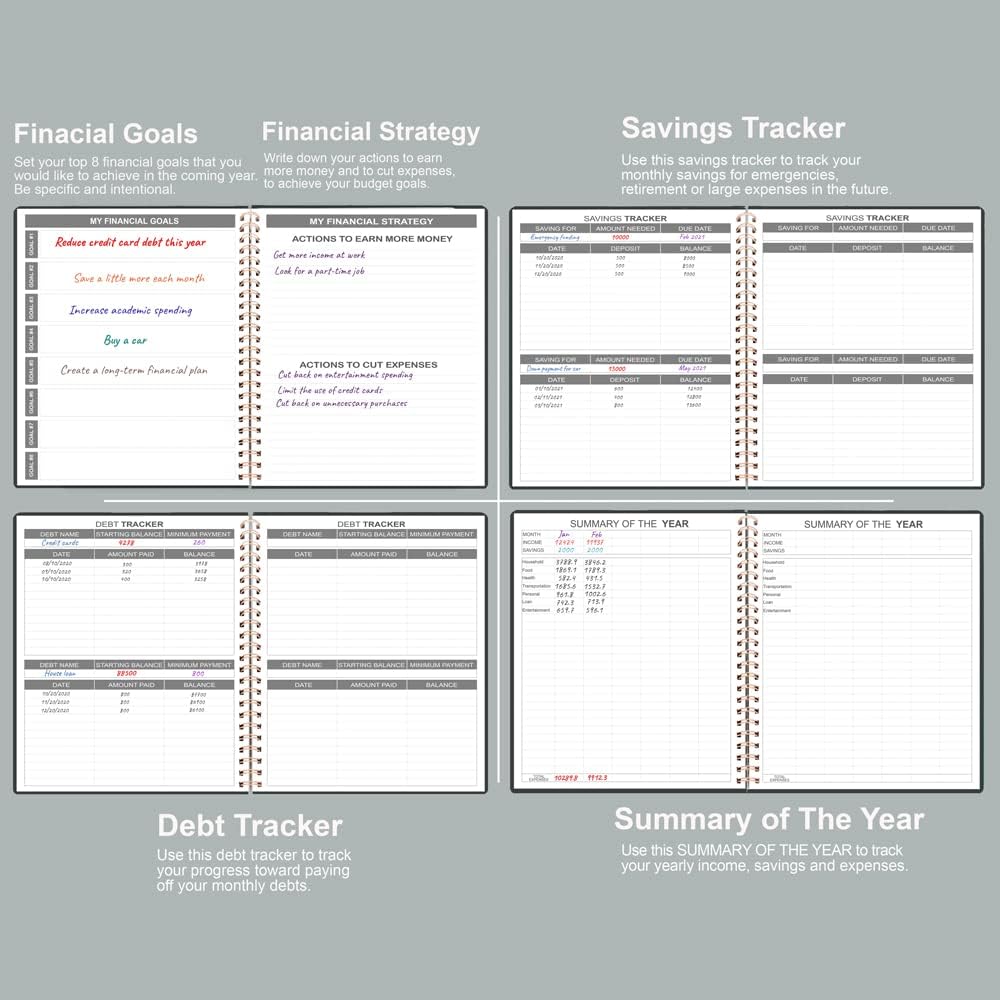 Budget Planner - 8" x 9.5" Monthly Budget Book with Expense Tracker Notebook, 2023-2024 Budgeting Book and Financial Planner to Control Your Money. Large Size, PU Leather, Black