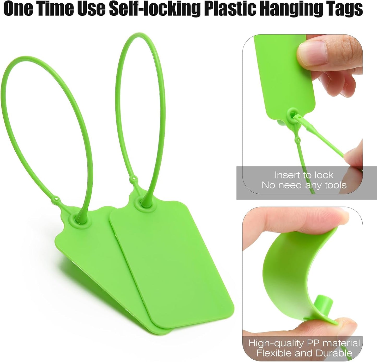 50 Green Blank Plastic Tags for Labeling Waterproof Hanging Labels Writable Tags Seal Plastic Marking Label for Clothes Bags Keys Inventory with One Marker Pen