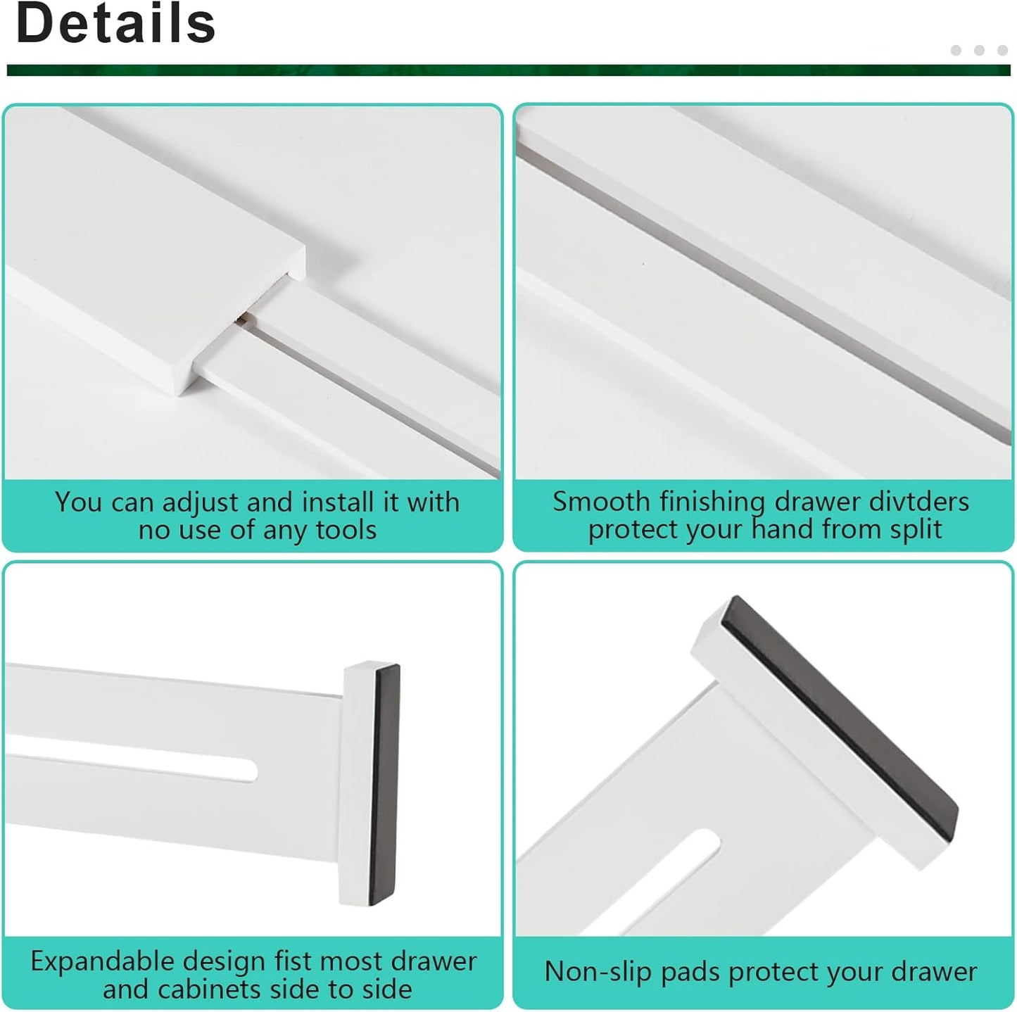 FJO 4 Pack Adjustable Bamboo Drawer Dividers - 11.8" - 17" Expandable Drawer Separators for Kitchen, Utensils, Clothes, Bedroom, Dresser, Bathroom (White)