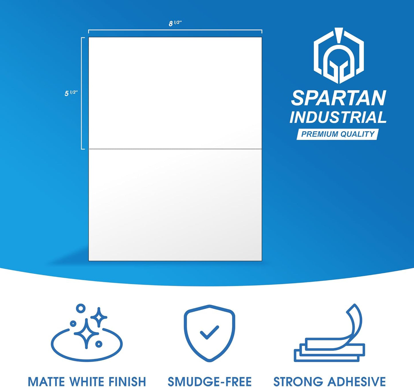 8.5" X 5.5" Printable Half-Sheet Shipping Labels Compatible with Inkjet and Laser Printers - 250 Sheets, 500 Total Matte White Paper Stickers for Mailing and Packages - Spartan Industrial