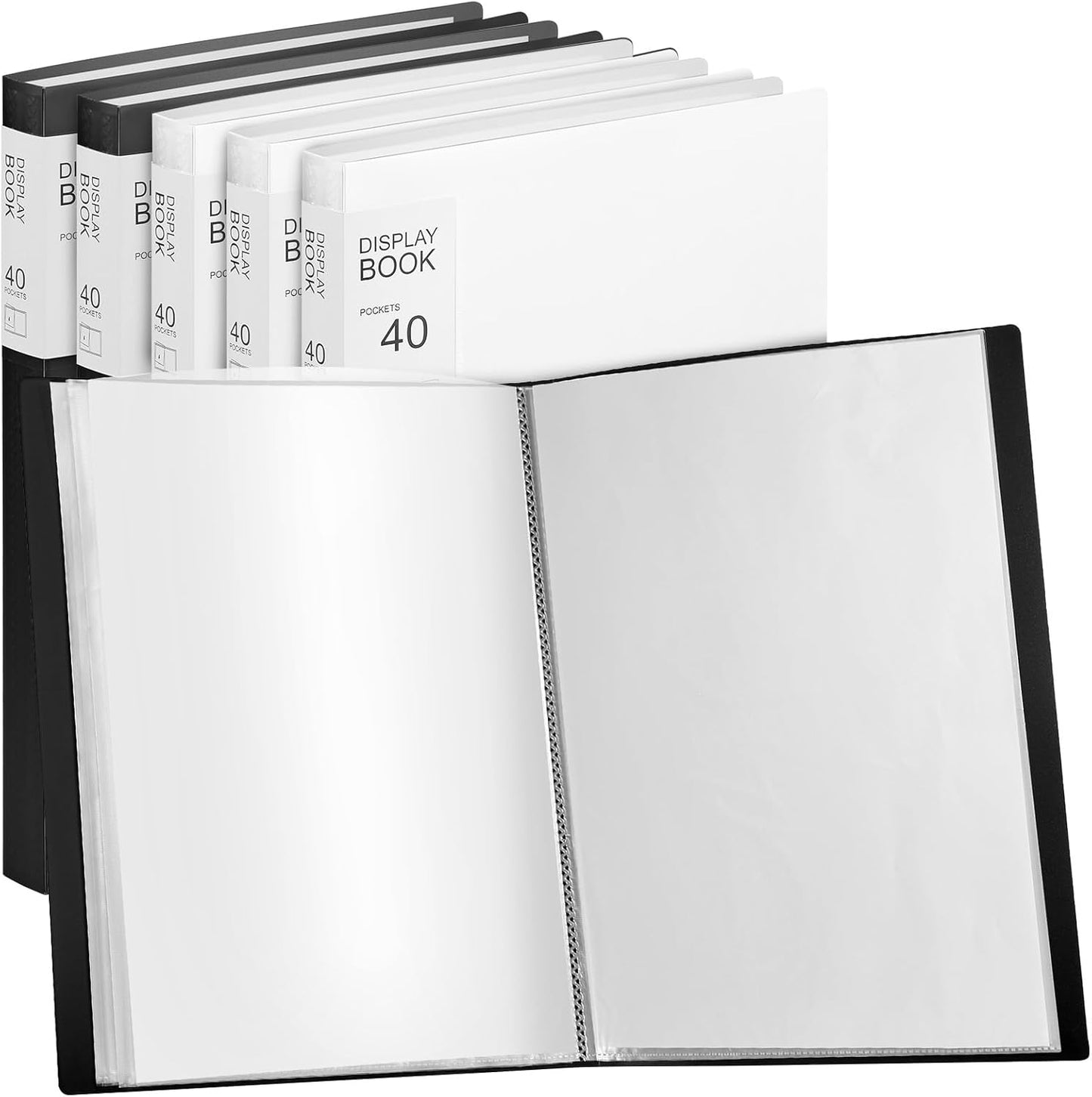 Marspark 6 Pcs Binder with Plastic Sleeves Large 8.5" x 11" Display Presentation Book 40 Pocket 80 Pages Art Portfolio Folder Clear Sheet Protector for Photo Document (Black,White)