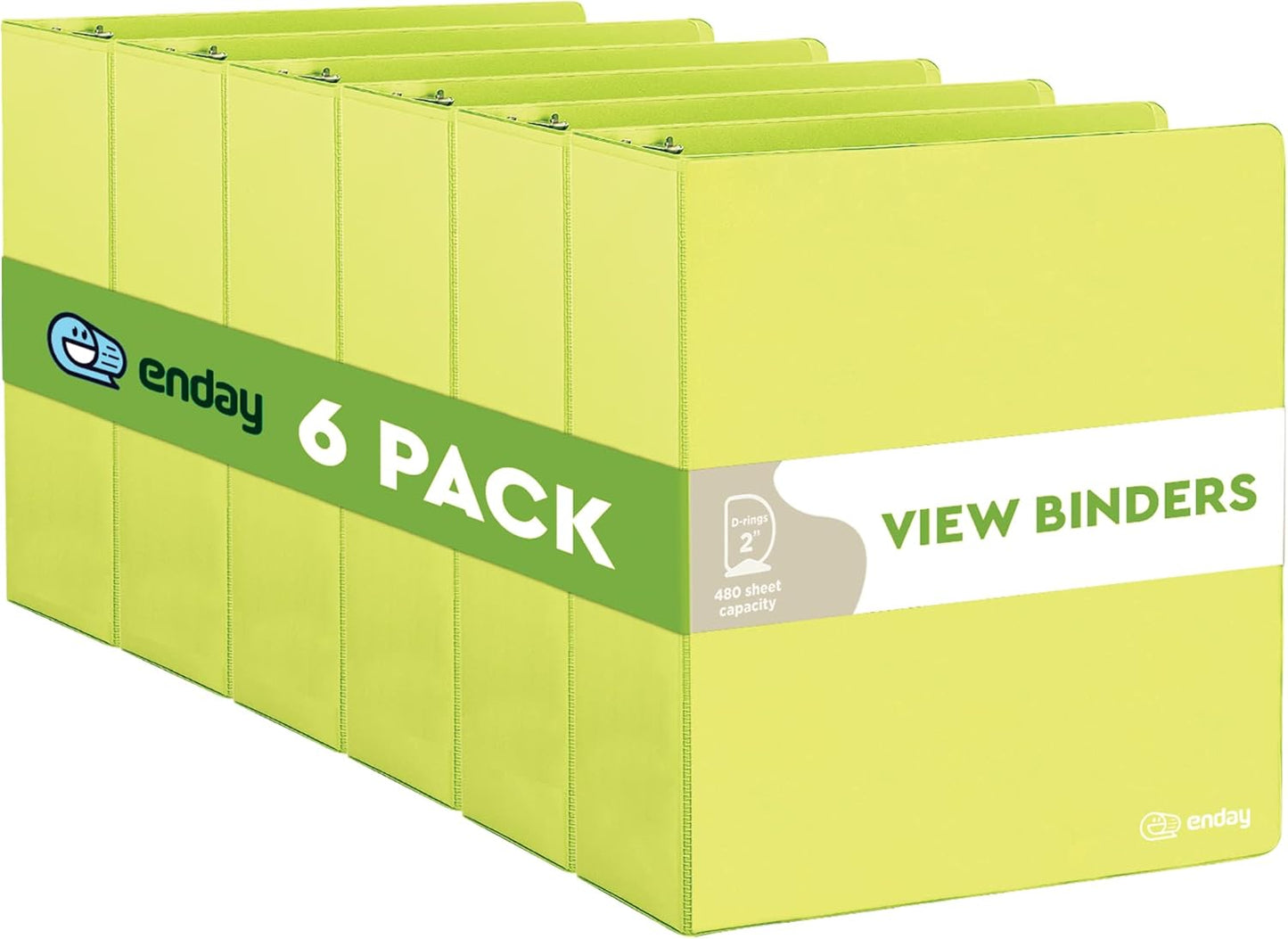 3 Slant D-Ring Binder 2 Inch Binder Green, 2 in Clear View Cover w/ 2 Inside Pockets, Heavy Duty Colored School Supplies Binders Also Available in Blue, Pink, Red, Grey, Purple (6 PC)–by Enday