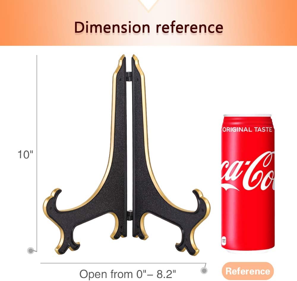 Artliving 10" Decorative Plate Stand Holder Plastic Picture Easel Display Stand Picture Frame Stand Black Gold