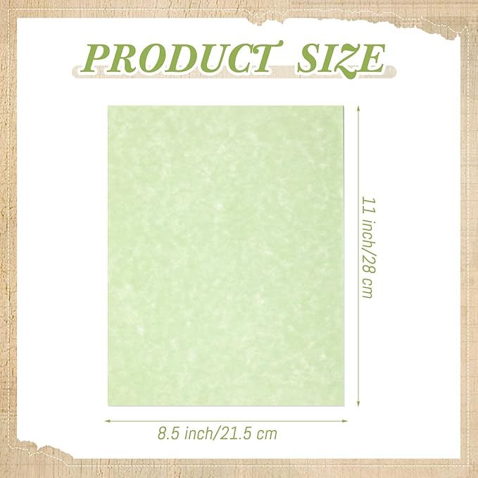 Epakh 200 Sheets Old Age Parchment Paper 8.5 x 11 Inch Standard Letter Vintage Colored Old Parchment Semblance Double Side Printing Paper (Green)