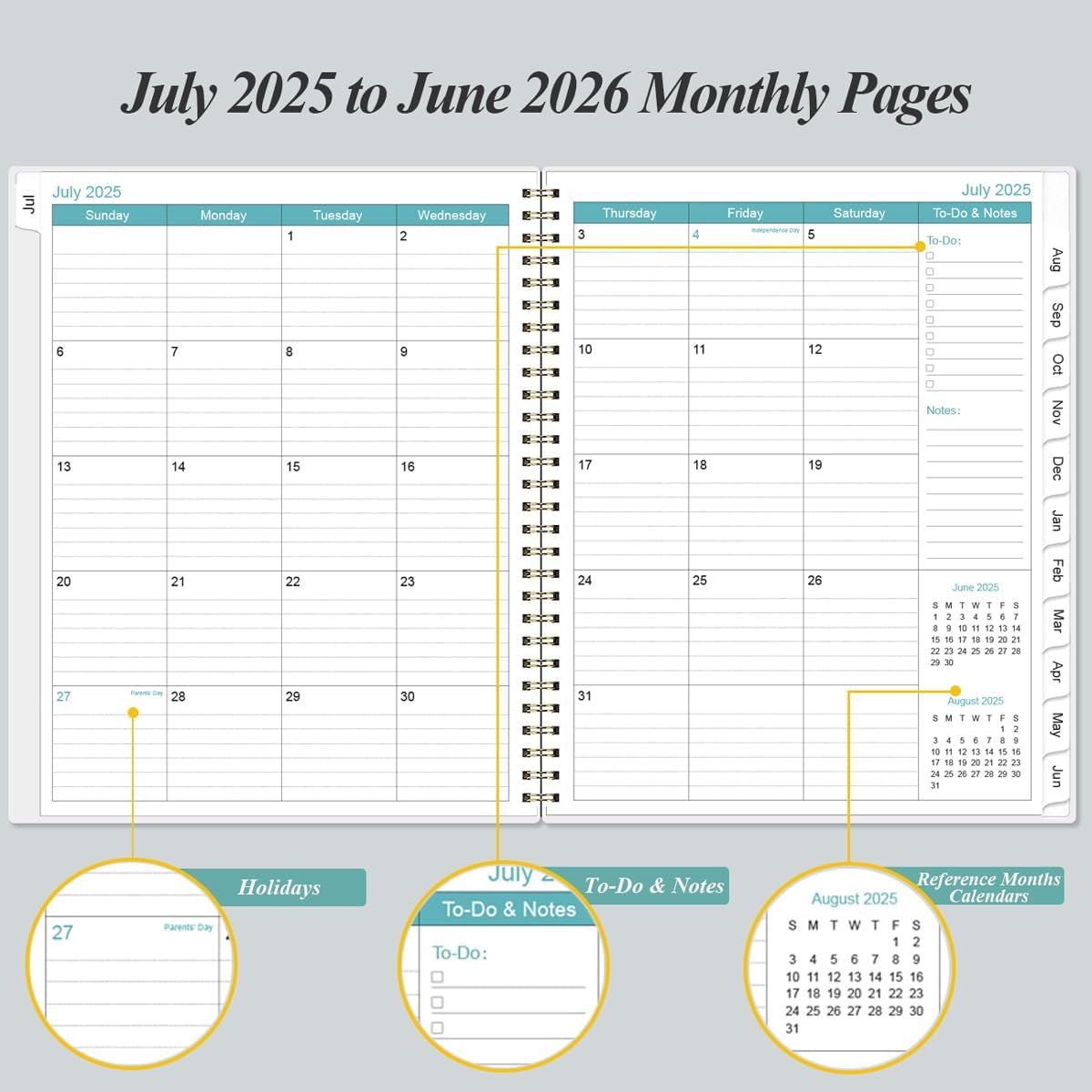 2025-2026 Planner - Academic Planner 2025-2026 from July 2025 to June 2026 with 12 Monthly Tabs, Flexible Cover, Inner Pocket, 8.5" x 11", Black