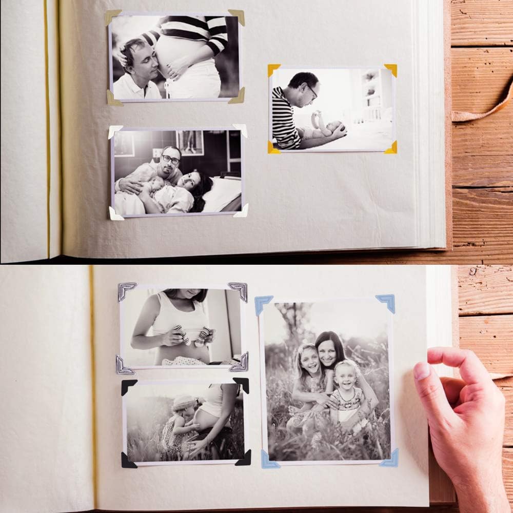 15 Sheets Photo Mounting Corners, FineGood Self Adhesive Paper Picture Sticker for DIY Scrapbook Album Diary Personal Organizer Notebook - 14 Colors