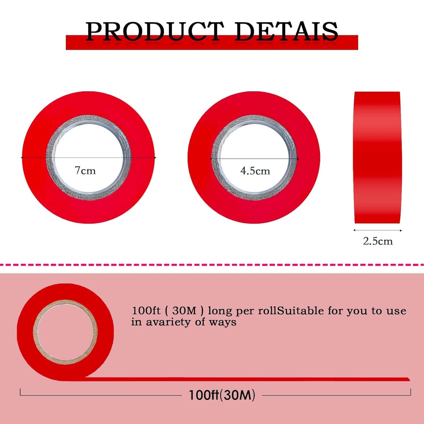 6 Pack Red Flagging Tape, Non-Adhesive Plastic Ribbon Neon Marking Roll, 1inch*600ft, Marking Tape for Tree Marking, Hunting, Boundaries and Hazardous Areas,Trail Marking