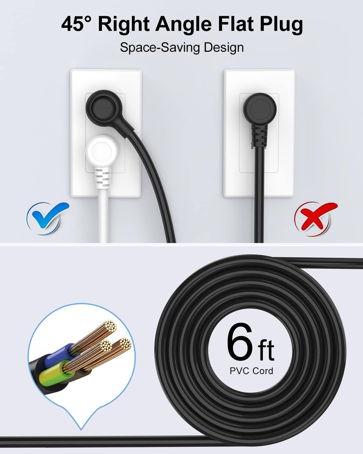 2 Pack Power Strip Surge Protector - AUOPLUS 6 Outlets 4 USB Ports 6Ft Long Extension Cords, Flat Plug Overload Protection, 2100 Joules, Wall Mount for Home, Office and Dorm Essential, ETL Listed