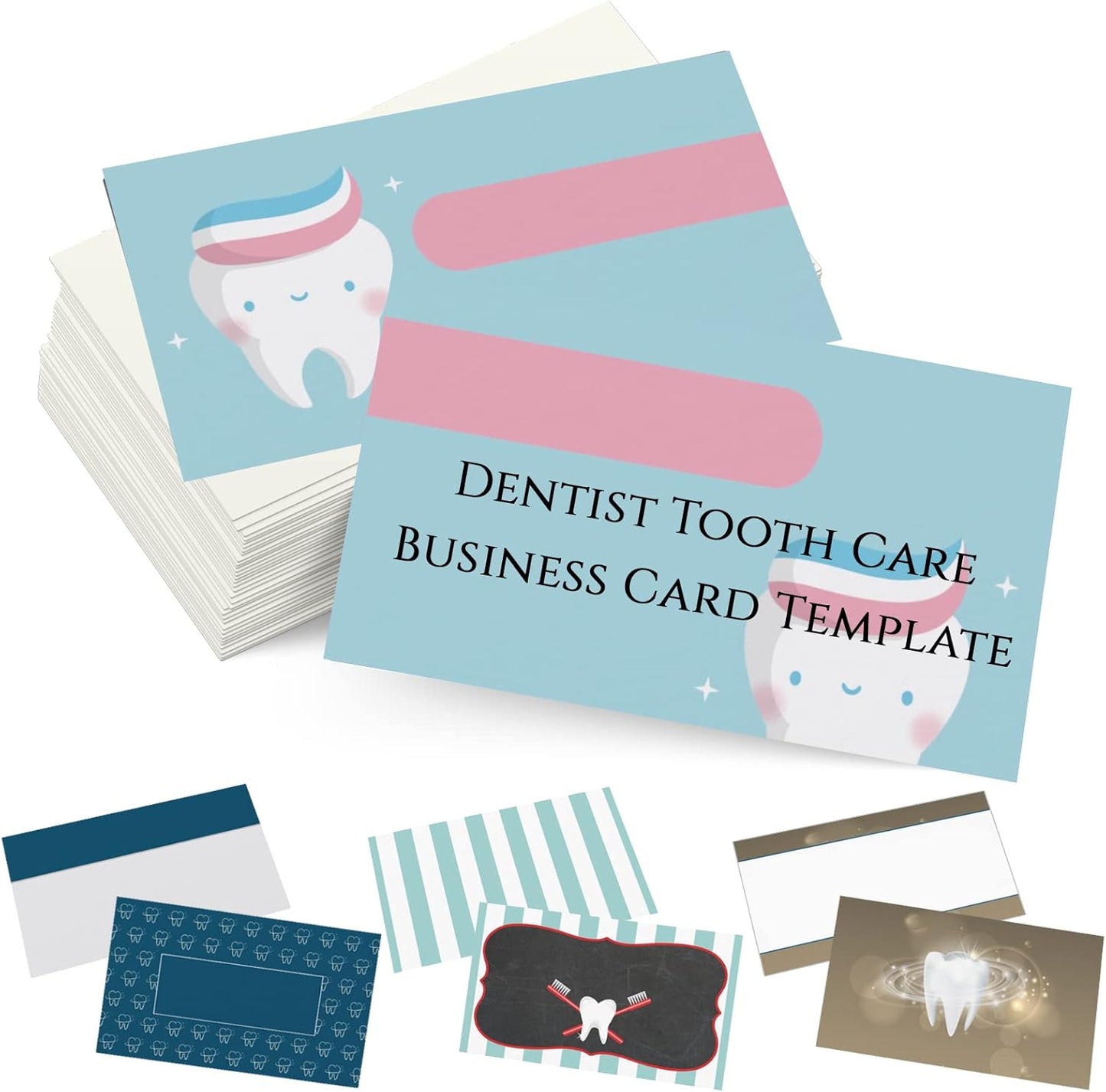 Custom Business Cards Personalized Business Cards for Small Business 300gsm Matte Paper Front & Back Sides Printed 3.5" x 2" - Dentist Tooth Care Template
