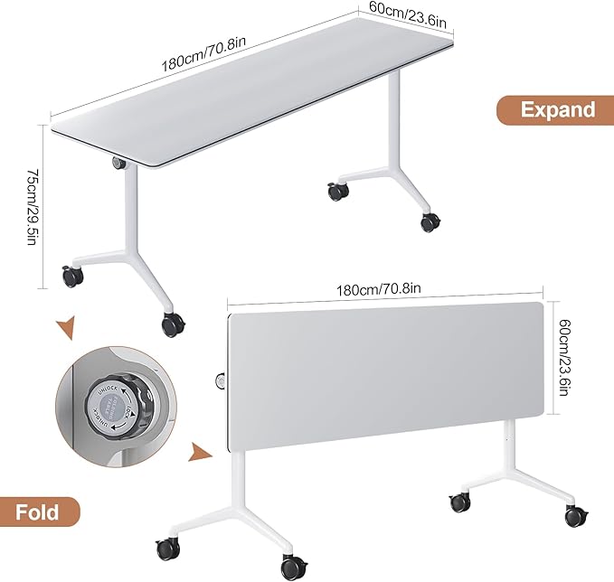 Conference Table, Folding Conference Tables for 2-20 People, Modern Conference Room Table with Wheels, Super Sturdy Large Rectangle Mobile Meeting Seminar Tables for Office (6PCS 70.8in)