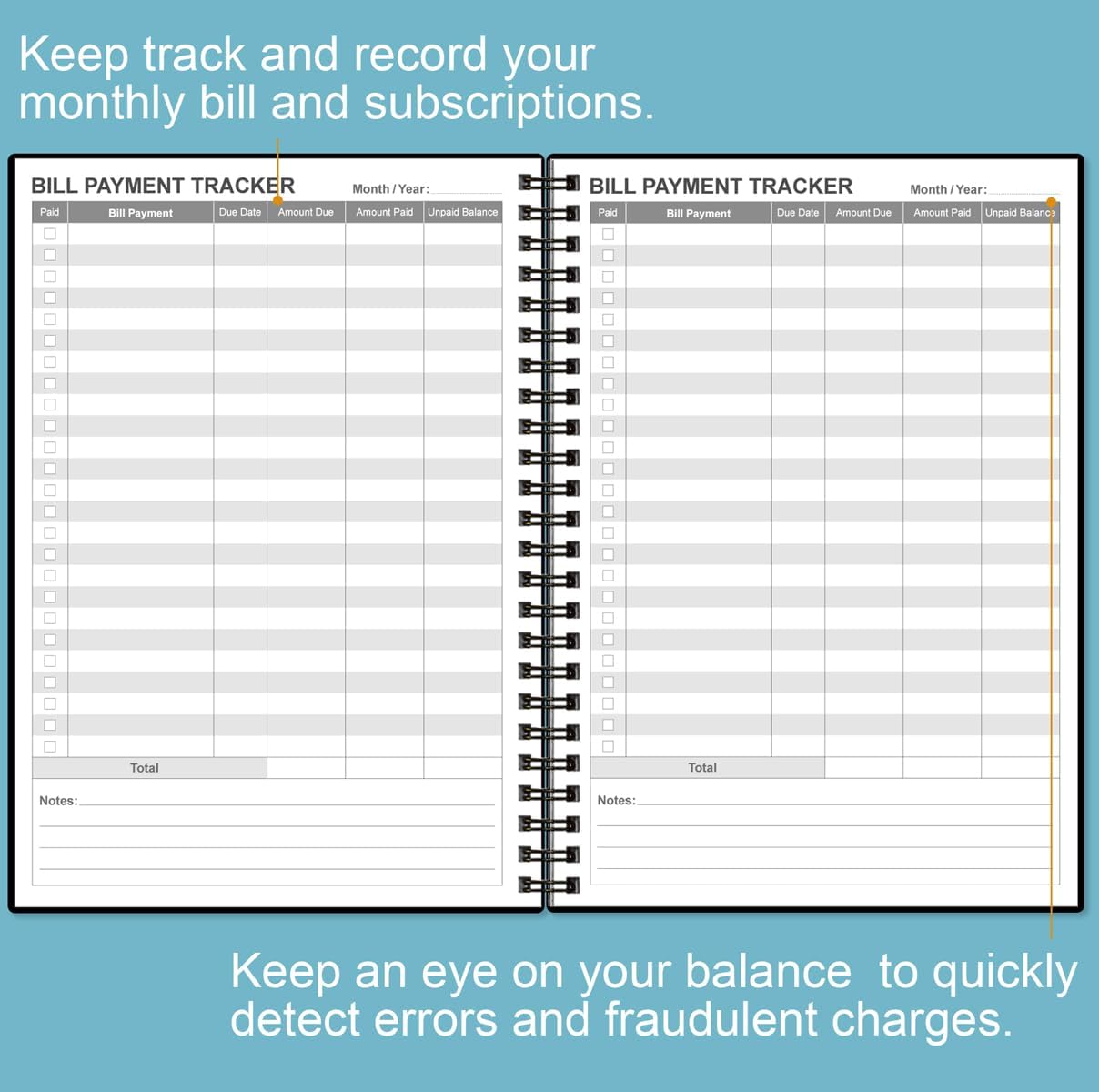 Bill Payment Tracker Notebook - Monthly Bill Organizer & Planner for Personal Budgeting Financial, Payments Checklist Organizer, 5.8" x 8.5", Black