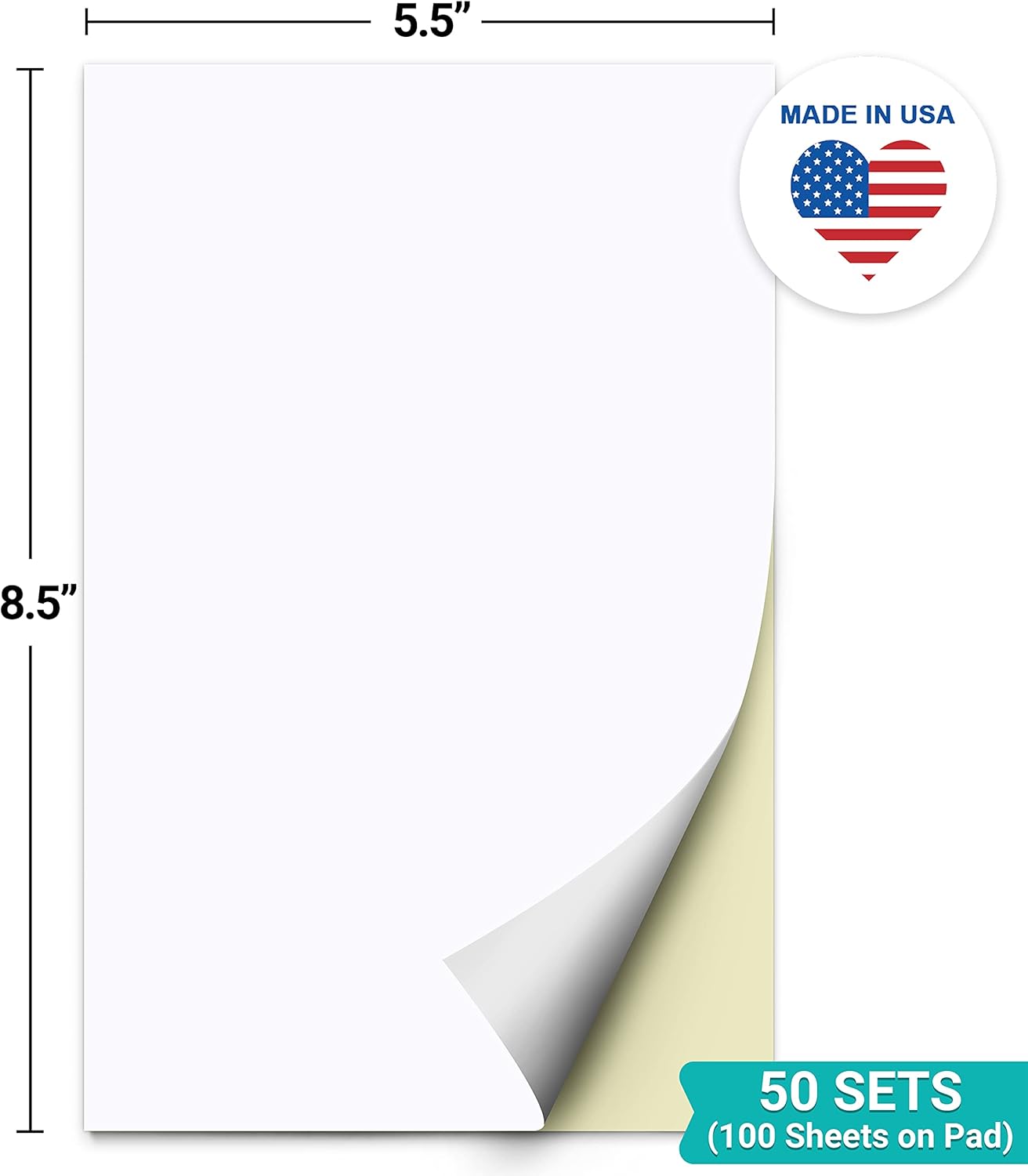 321Done 2-Part Blank Carbonless Notepad, 5.5x8.5 Portrait, Made in USA, Carbon Duplicate Copy Paper, for Art Drawing Sketchbook Teacher Notes to Parent (50 Sets) White/Yellow