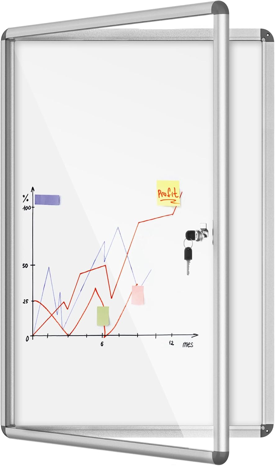 36"x24" Enclosed Bulletin Board, Lockable Weather-Resistant Aluminum Noticeboard for School & Office, Silver Frame w/Magentic Whiteboard