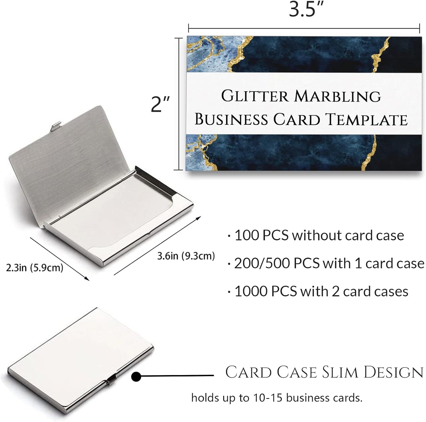 Custom Business Cards Personalized Business Cards for Small Business 300gsm Matte Paper Front & Back Sides Printed 3.5" x 2" - Glitter Marbling Template