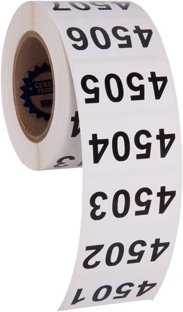 Consecutively Numbered Labels Self Adhesive Durable Vinyl- Measure: 2" X 1" by Kenco (ROLL 4501-5000)