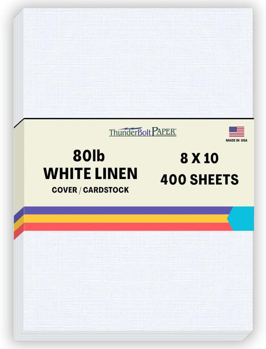 400 Bright White Linen 80# Cover Paper Sheets - 8" X 10" (8X10 Inches) Photo|Picture-Frame Size - 80 lb/pound Card Weight - Fine Linen Textured Finish - Quality Cardstock