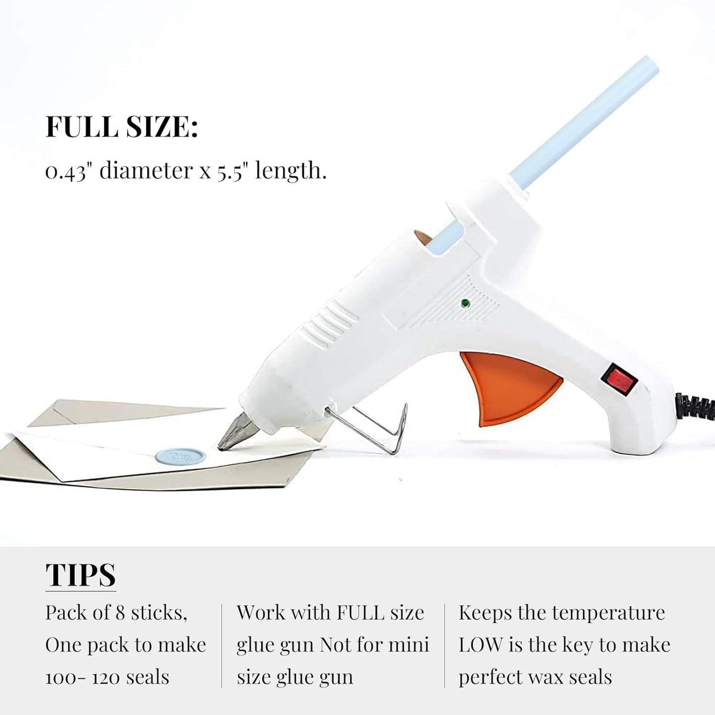 UNIQOOO Light Baby Blue Glue Gun Sealing Wax Sticks for Wax Seal Stamp - Perfect for Wedding Invitations, Thank You Card, Mails, Wine Gift Wrapping, Christmas Gift, Pack of 8