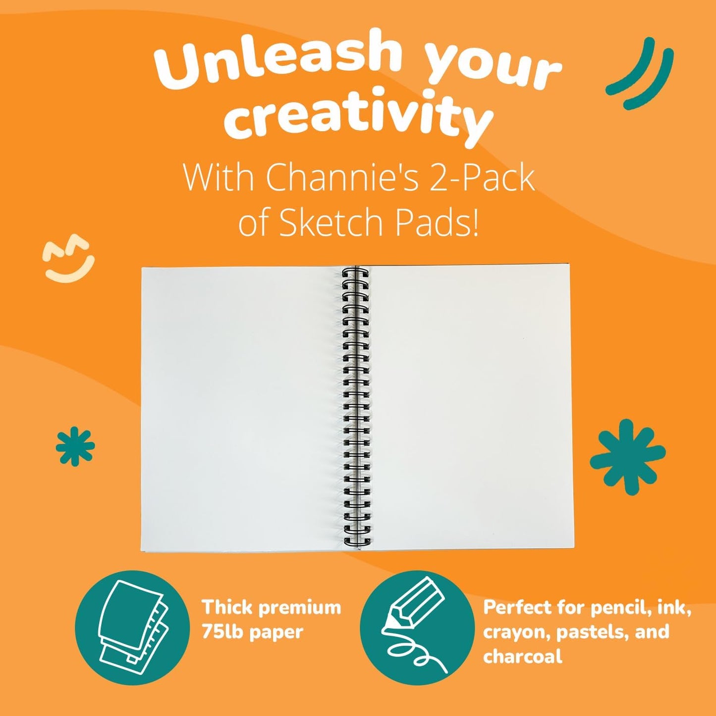 Channie's Dual Pack Sketch Pads for Kids & Adults - Premium Quality Drawing Paper, Ideal for Pencils, Pens, Charcoal, and Markers - Durable Sketchbook for Drawing & On-The-Go Creativity