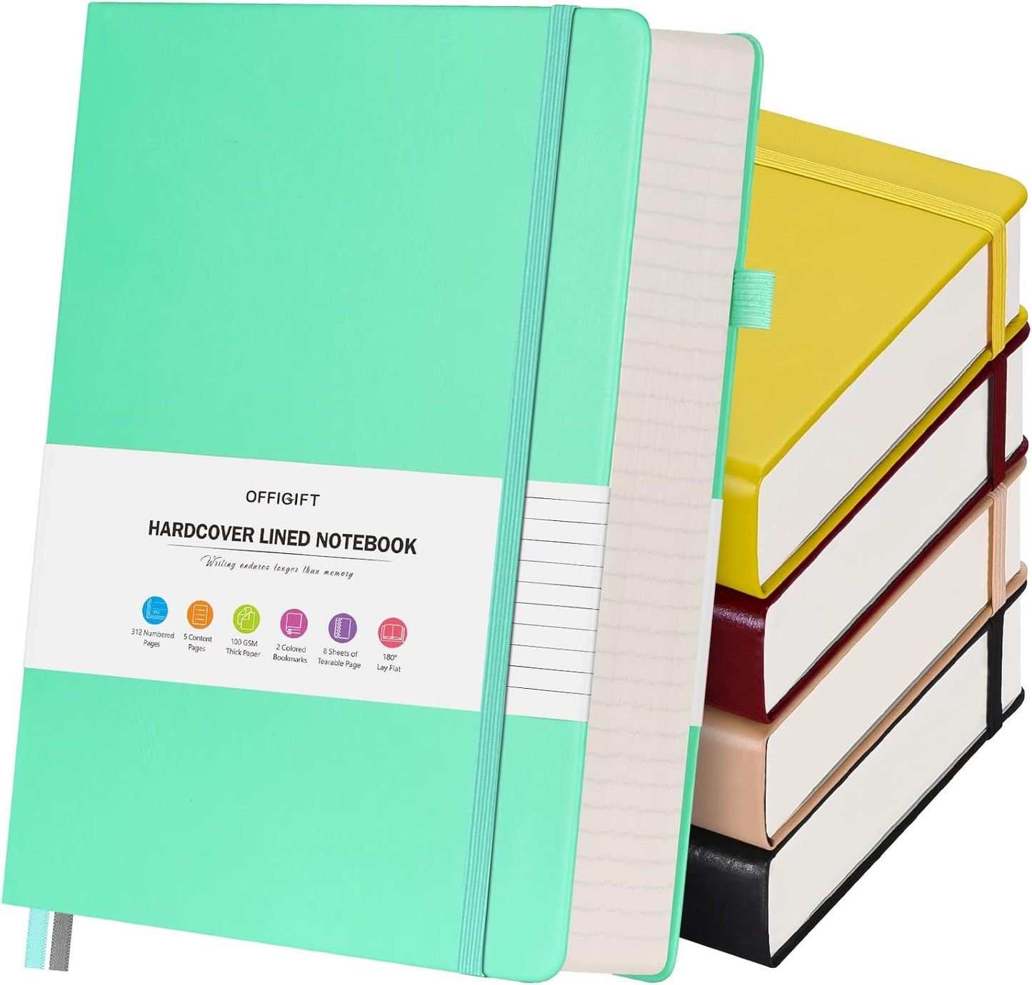 5 Pack College Ruled Notebook, 312 Numbered Pages Thick Notebooks Bulk, 100gsm No Bleed Paper Hardcover Leather Journal, Lined Journal Notebook Set for Women Men School Office, A5, Multicolor