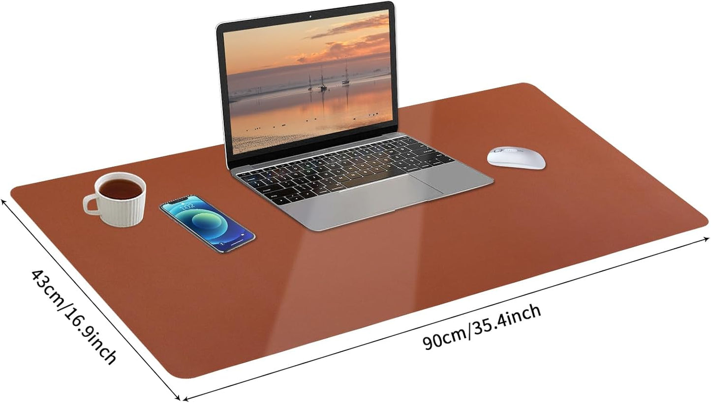 Bloss Brown Leather Desk Pad Protector, Office Desk Mat, Large Mouse Pad, Non-Slip PU Leather Desk Blotter, Laptop Desk Pad, Waterproof Desk Writing Pad for Office and Home (,35.4" x 17")