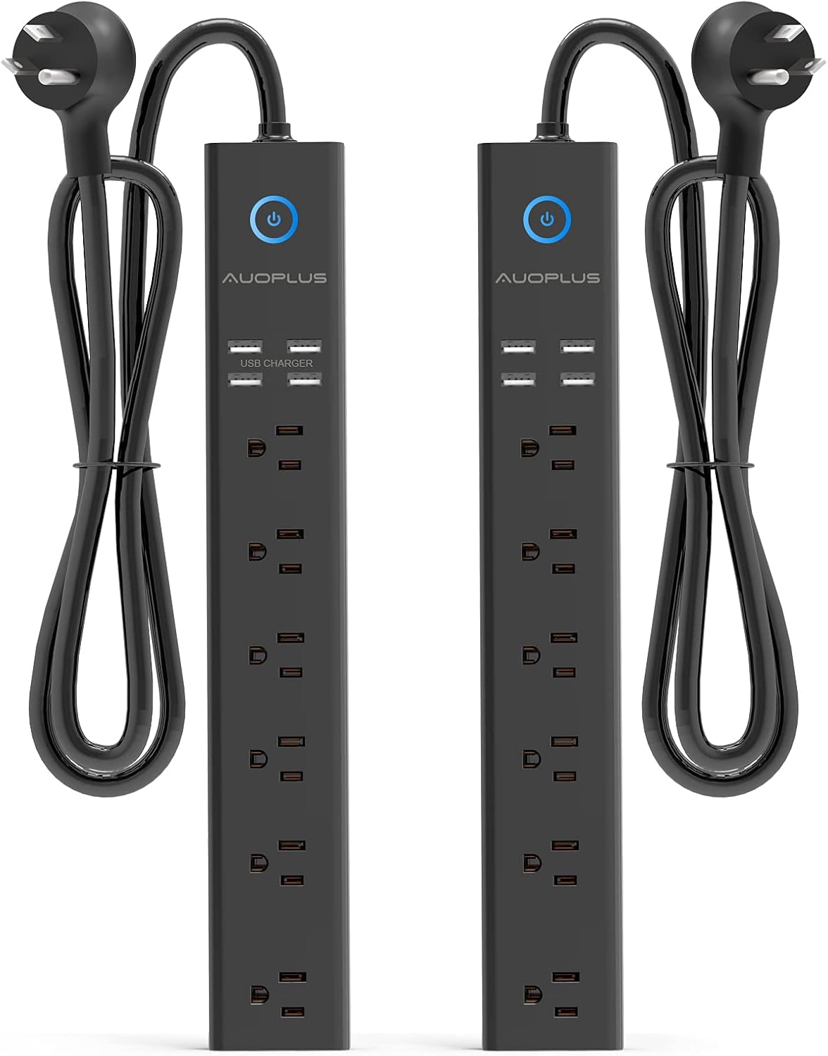 2 Pack Power Strip Surge Protector - AUOPLUS 6 Outlets 4 USB Ports 6Ft Long Extension Cords, Flat Plug Overload Protection, 2100 Joules, Wall Mount for Home, Office and Dorm Essential, ETL Listed
