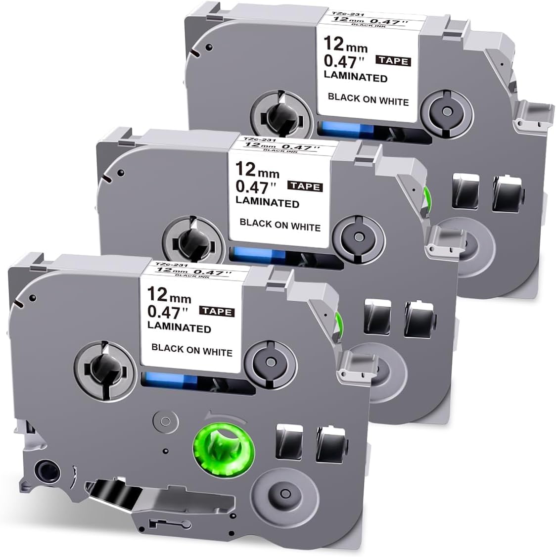 3Pack Label Maker Tape Compatible with Brother PTouch TZe-231 Tape, ½” 0.47”x 26.2 ft Laminated Black on White, for PT-D210, PT-H110, PT-D220, PT-D410, PT-D600