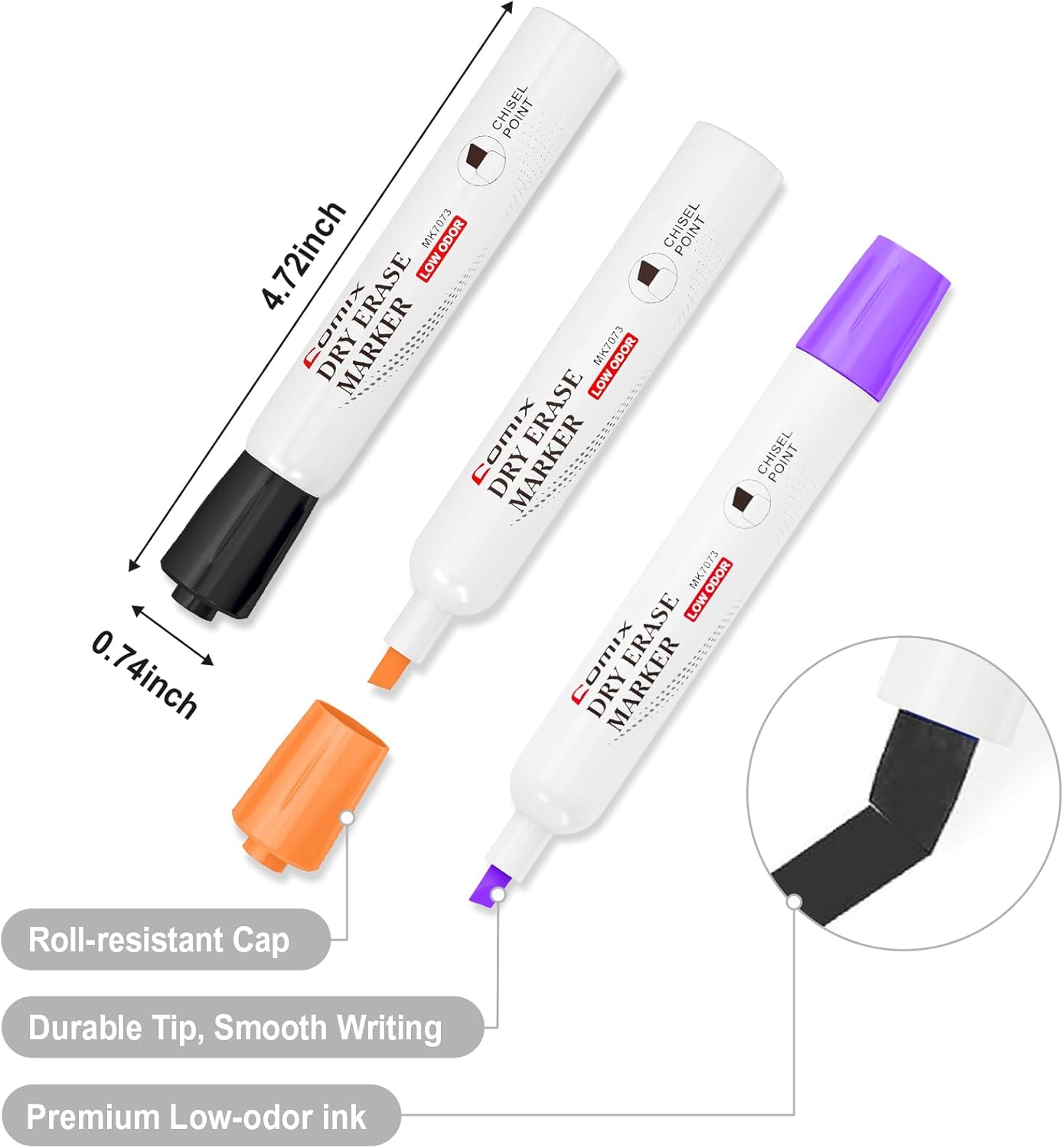 Comix Dry Erase Markers, Chisel Tip White Board Markers, 36 Bulk 12 Assorted Colors Low Odor Markers for Teachers Office & School Supplies