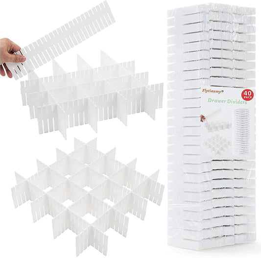 40Pcs Drawer Dividers, Adjustable Drawer Organizer for Socks, Underwear, Makeup, Can Help Tidy Kitchen, Bedroom, Dresser White