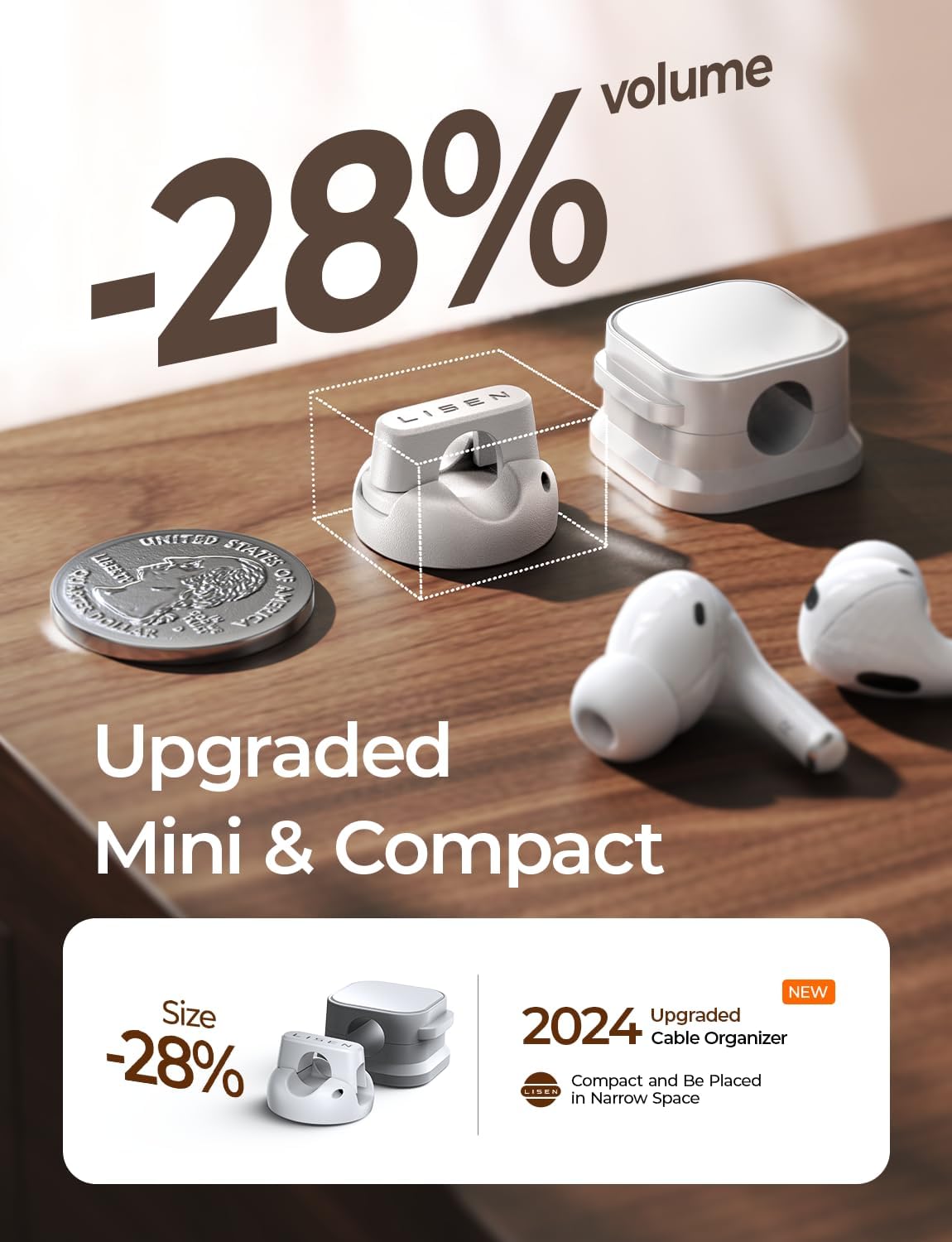 8 Pack Magnetic Cable Clips Organizer, LISEN Cord Holder for Nightstand [Smooth Adjustable] Adhesive Organizer for Cords Under Desk for Home Office Desk Car Wall Desktop Nightstand-White