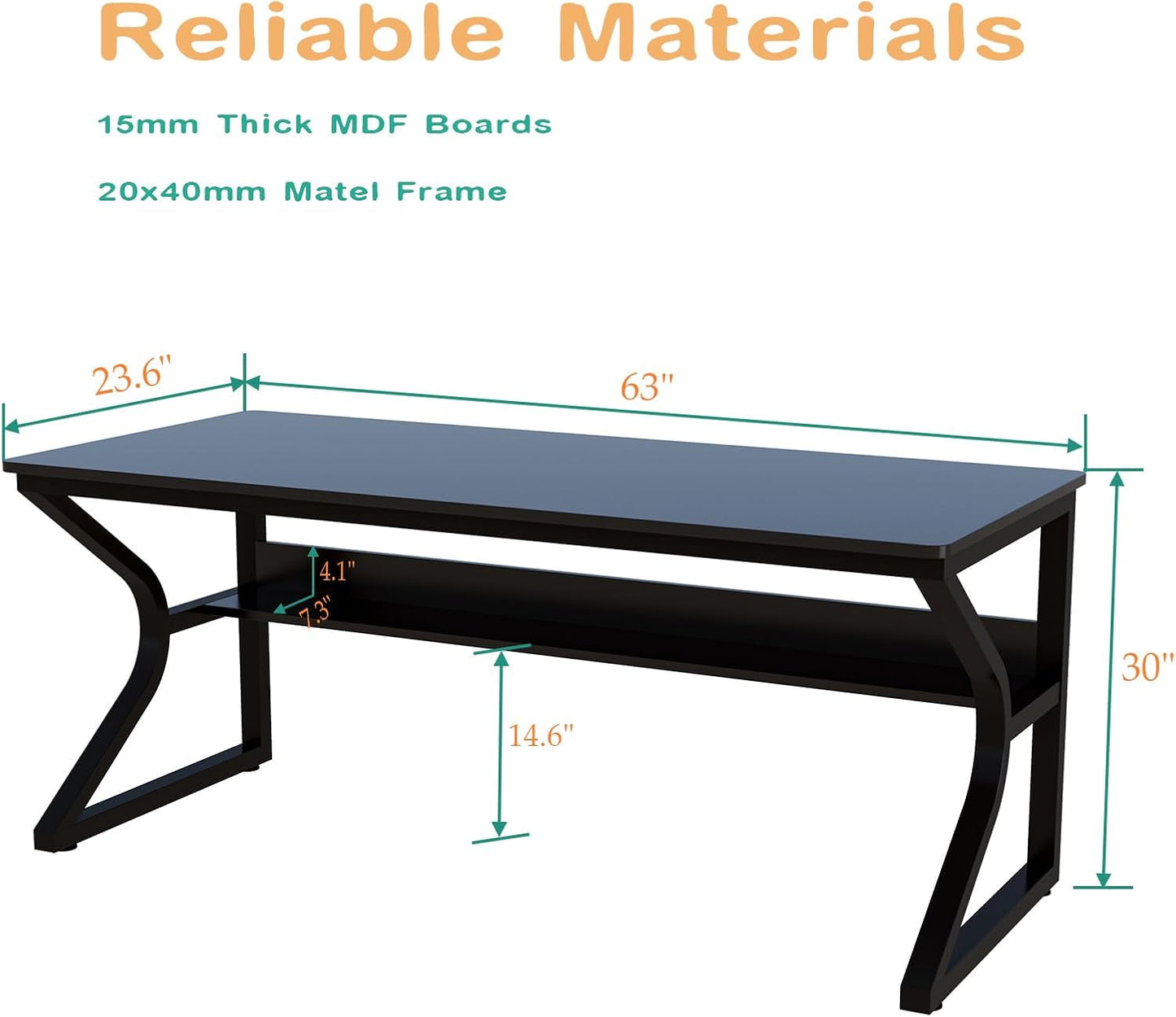 Extra Long Desk with Bookshelf - 63" Double Long Writing Table for 2-Person Workstation, Modern Study Work Computer Desk for Home and Office, Black