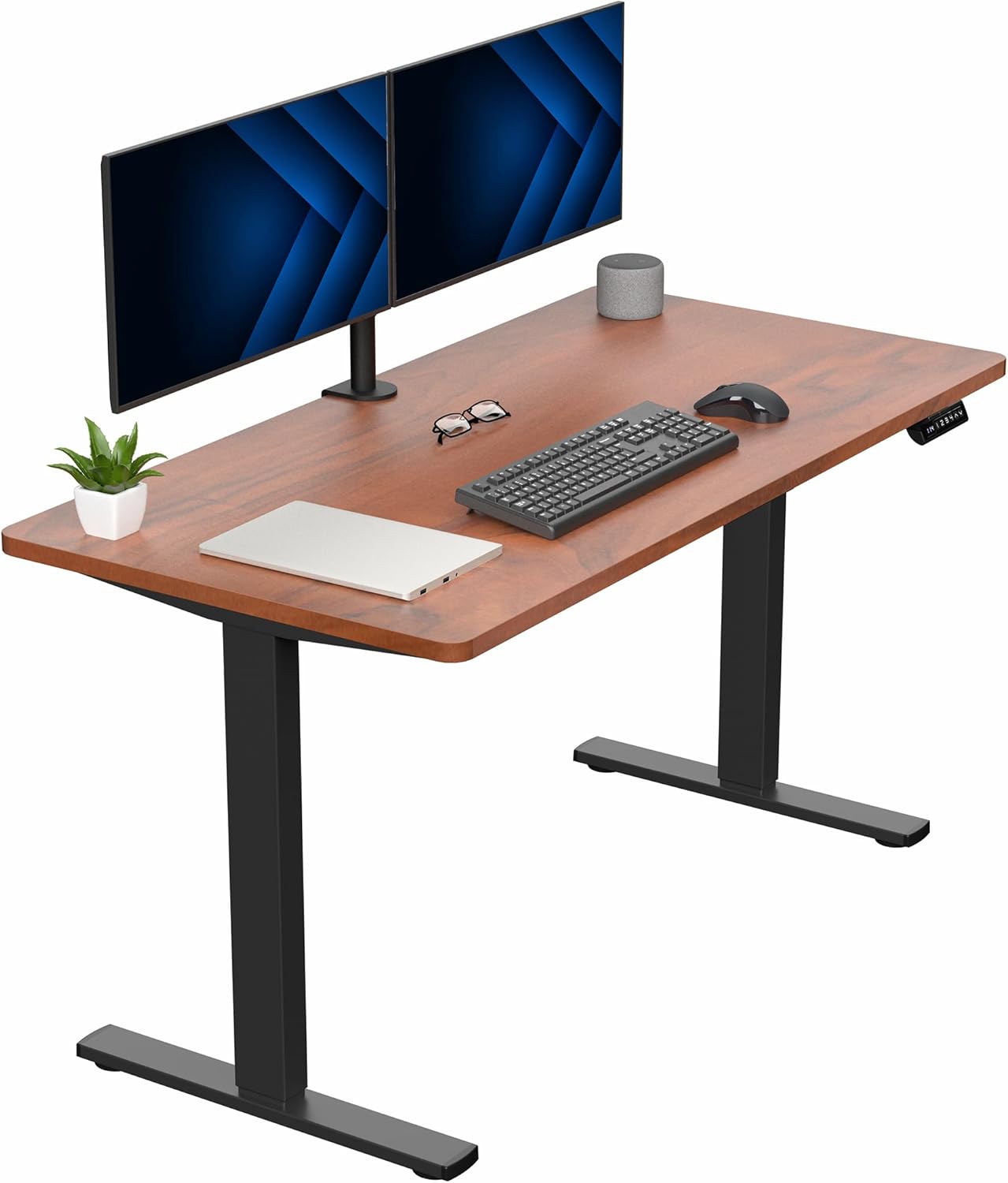 VIVO Electric 55 x 28 in Standing Desk, Memory Height Adjustment, 1B Series, One-Piece Dark Walnut Top, Black Frame, DESK-KIT-1B55D