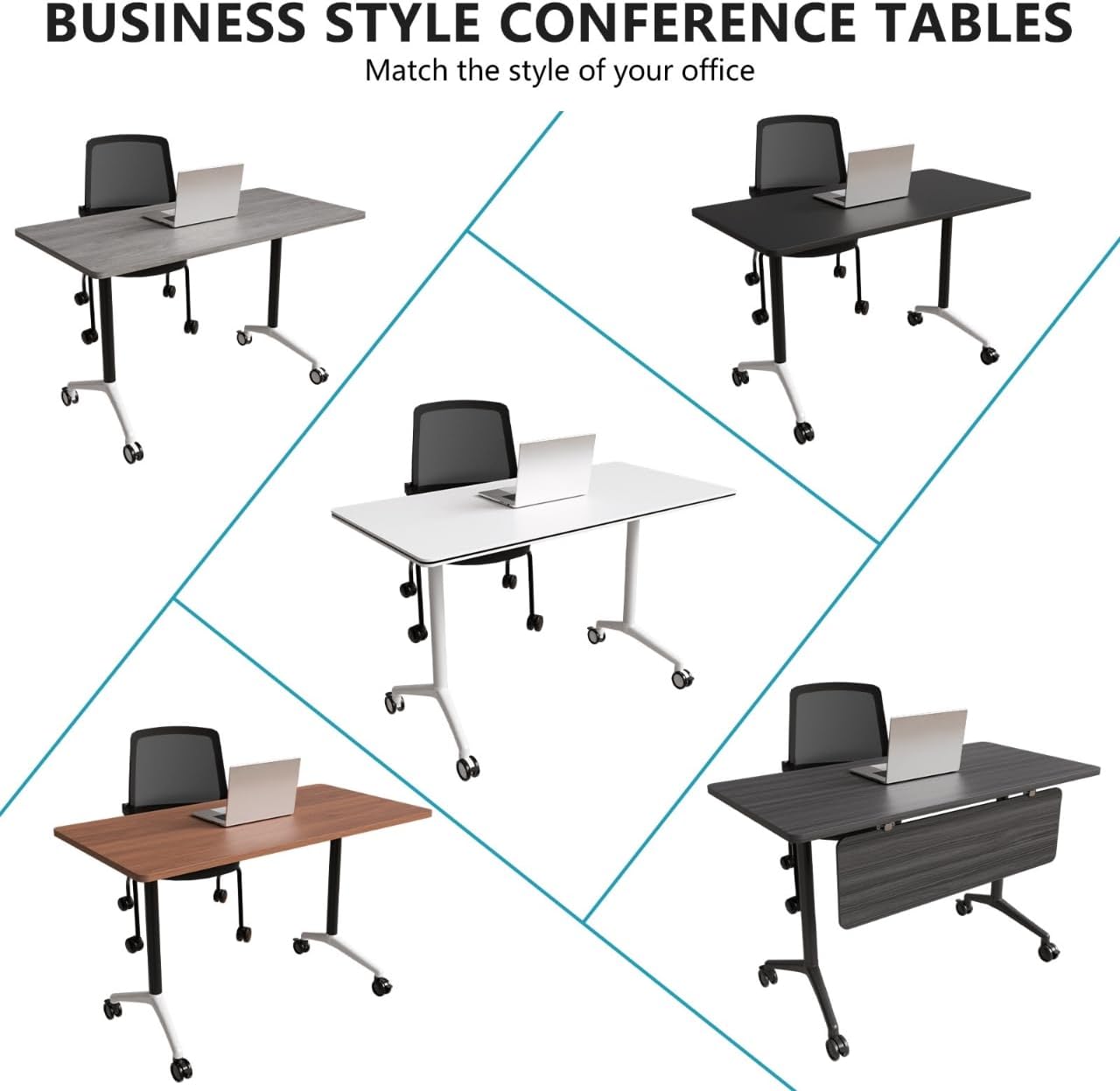 Conference Room Table, Folding Conference Tables,Thicken Grey Tabletop,Flip Top Wooden Seminar Meeting Room Table for Conference Room Offices (8, Black Drawer, 55.1”)