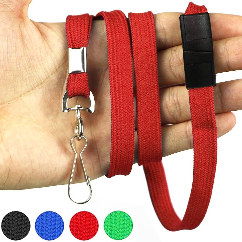 Bird Fiy Lanyards Safety Red Lanyards Neck Flat Premium Breakaway Badge Lanyard with J-Hook for ID Nametag Badge Holder (Red, 50 PCS)