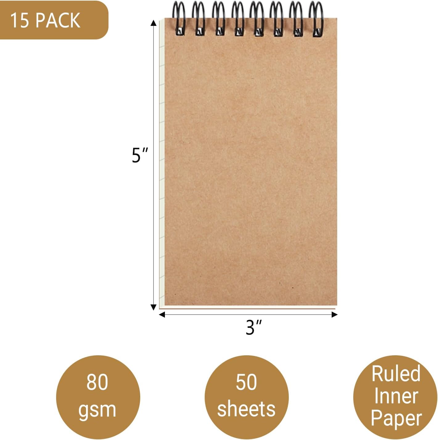 15 Pcs Pocket Notebooks Small Spiral Notebooks Journal Mini Top Spiral Notepads, Lined Memo Pads for Note Taking, 100 Pages/50 Sheets