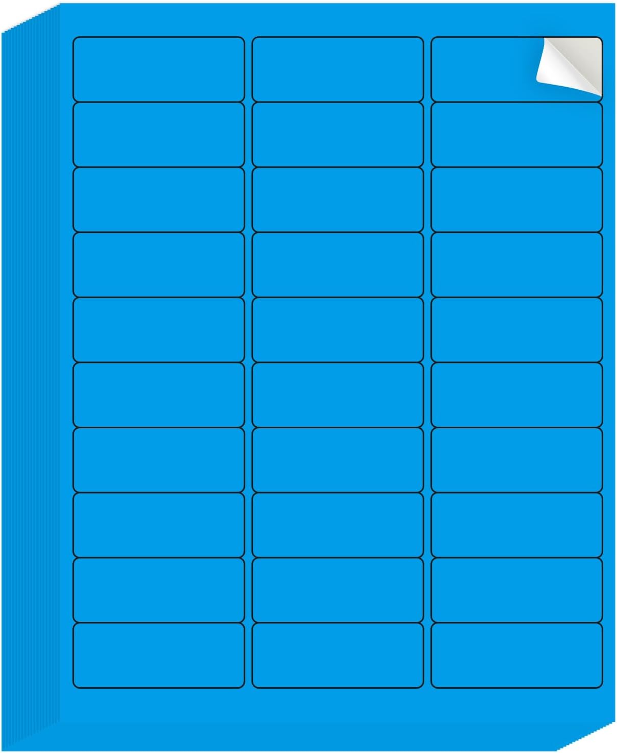 8-1/2 x 11 Neon Color High Light Labels for Laser & Inkjet Printer, Strong Adhesive (Blue, 1" x 2-5/8" - 30 Per Page | 600 Labels)